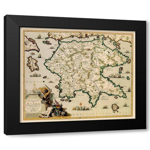 Peloponnese Peninsula Greece - Visscher 1681 Black Modern Wood Framed Art Print by Visscher