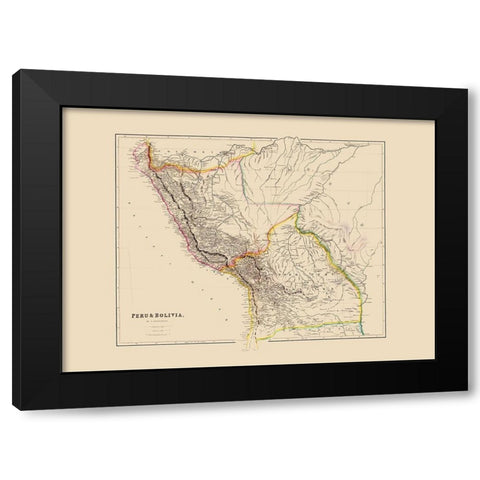 South America Peru Bolivia - Arrowsmith 1844 Black Modern Wood Framed Art Print with Double Matting by Arrowsmith