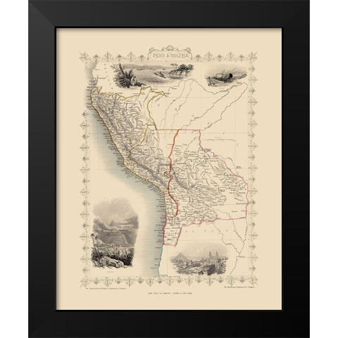 South America Peru Bolivia - Tallis 1851 Black Modern Wood Framed Art Print by Tallis