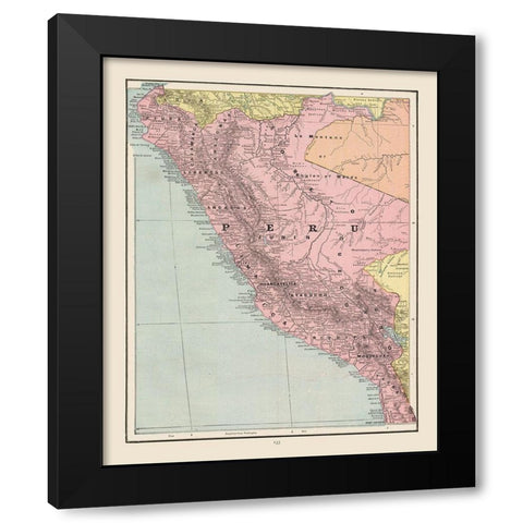 South America Peru - Cram 1892 Black Modern Wood Framed Art Print by Cram