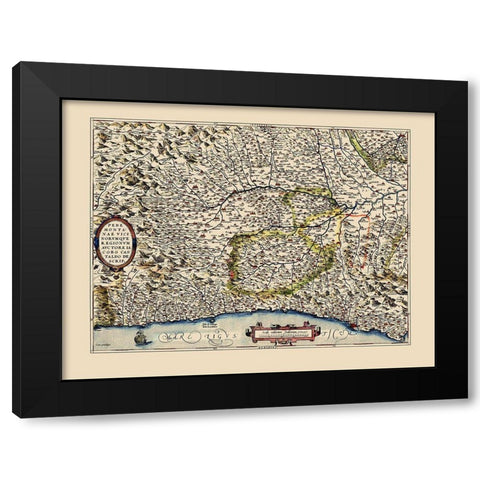 Piedmont Region Italy - Ortelius 1592 Black Modern Wood Framed Art Print with Double Matting by Ortelius