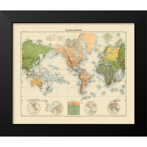 Planisphere - Jouvet 1882 Black Modern Wood Framed Art Print by Jouvet