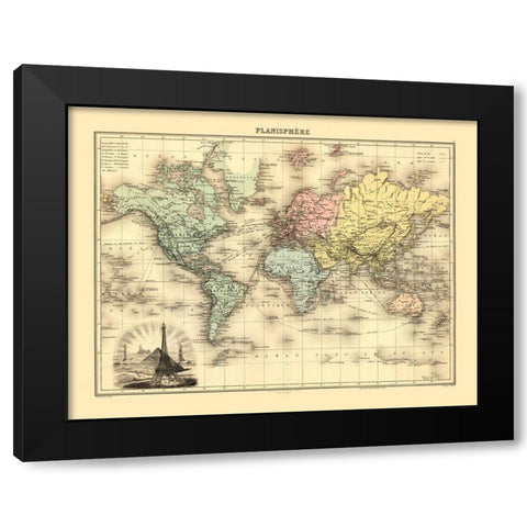 Planisphere - Migeon 1892 Black Modern Wood Framed Art Print by Migeon