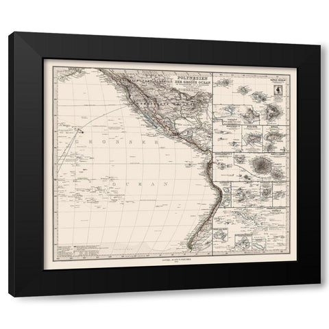 Pacific Polynesia Oceania - Petermann 1872 Black Modern Wood Framed Art Print by Petermann