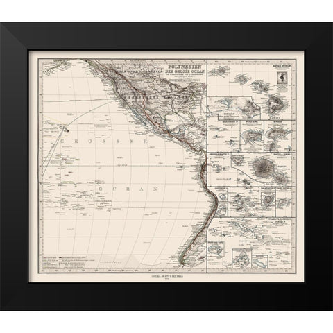 Pacific Polynesia Oceania - Petermann 1872 Black Modern Wood Framed Art Print by Petermann
