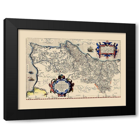 Iberian Peninsula Portugal - Ortelius 1570 Black Modern Wood Framed Art Print by Ortelius