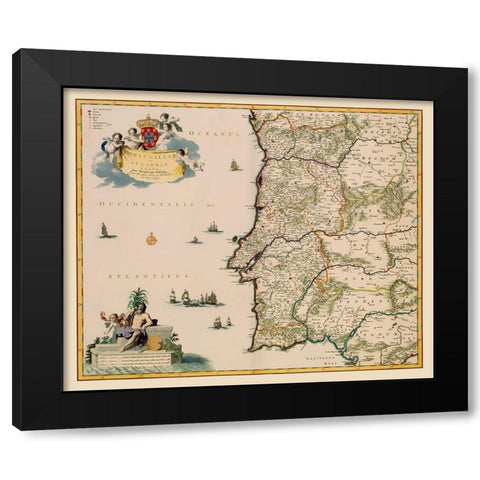 Iberian Peninsula Portugal - Visscher 1681 Black Modern Wood Framed Art Print by Visscher