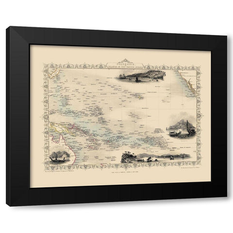 Polynesia Oceania - Tallis 1851 Black Modern Wood Framed Art Print with Double Matting by Tallis