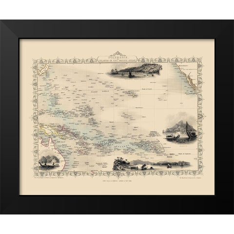 Polynesia Oceania - Tallis 1851 Black Modern Wood Framed Art Print by Tallis