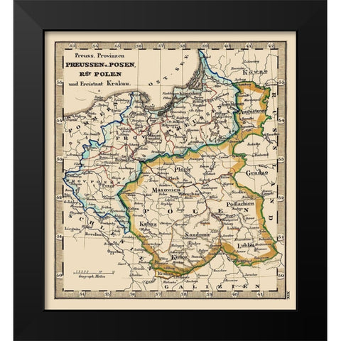 Eastern Europe Prussia Poland - Stieler 1852 Black Modern Wood Framed Art Print by Stieler