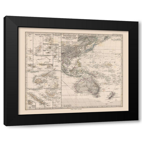 Oceania Polynesia Pacific Ocean - Stieler 1885 Black Modern Wood Framed Art Print by Stieler