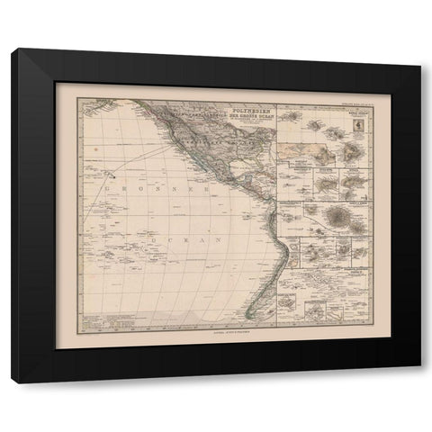 Oceania Polynesia East Pacific - Stieler 1885 Black Modern Wood Framed Art Print with Double Matting by Stieler