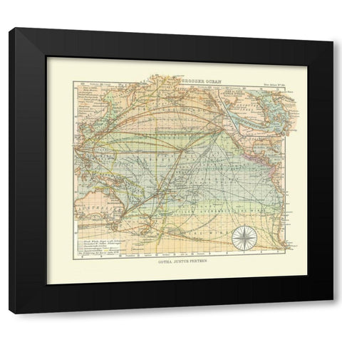 Pacific Ocean - Perthes 1914 Black Modern Wood Framed Art Print by Perthes