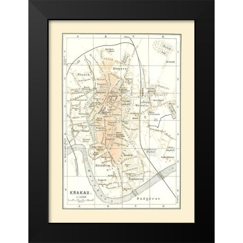 Europe Krakow Poland - Baedeker 1896 Black Modern Wood Framed Art Print by Baedeker