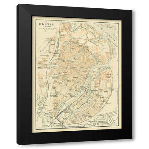 Europe Danzig Gdansk Poland - Baedeker 1914 Black Modern Wood Framed Art Print by Baedeker