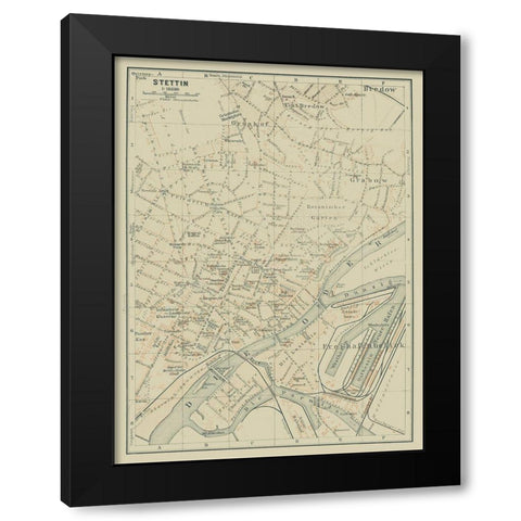 Europe Szczecin Poland - Baedeker 1914 Black Modern Wood Framed Art Print by Baedeker