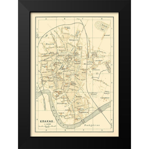 Europe Krakow Poland - Baedeker 1896 Black Modern Wood Framed Art Print by Baedeker