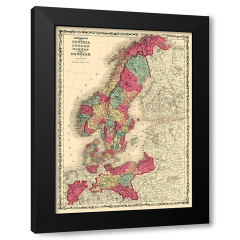 Scandinavia Prussia Sweden Norway Denmark Black Modern Wood Framed Art Print with Double Matting by Johnson