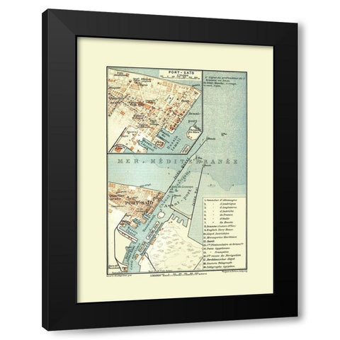 Port Said Egypt - Baedeker 1913 Black Modern Wood Framed Art Print with Double Matting by Baedeker