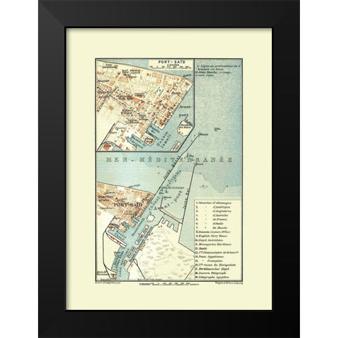 Port Said Egypt - Baedeker 1913 Black Modern Wood Framed Art Print by Baedeker