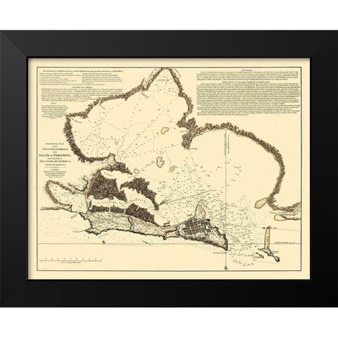 Principal Harbour Caribbean Puerto Rico Black Modern Wood Framed Art Print by Churruca