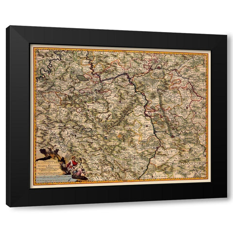 Rhine Region Germany - Visscher 1681 Black Modern Wood Framed Art Print by Visscher
