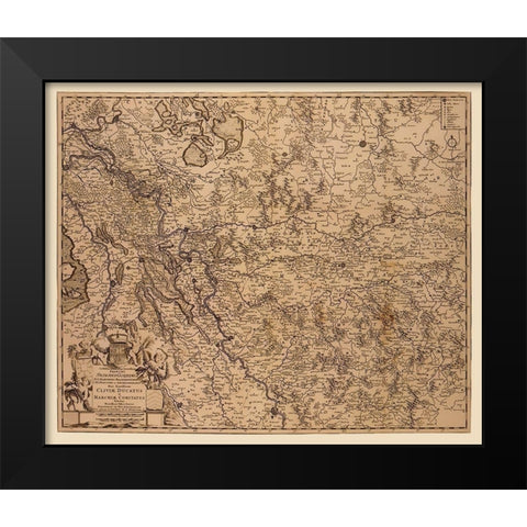 Rhine River Valley Germany - De Wit 1690 Black Modern Wood Framed Art Print by De Wit