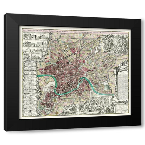 Rome Italy Panoramic - 1745 Black Modern Wood Framed Art Print by Unknown
