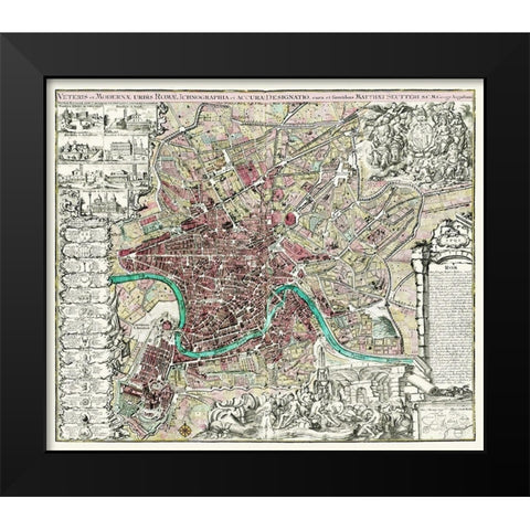 Rome Italy Panoramic - 1745 Black Modern Wood Framed Art Print by Unknown