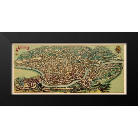Rome Panoramic Italy - Mortier 1704 Black Modern Wood Framed Art Print by Mortier