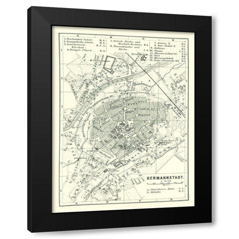 Sibiu Hermannstadt Romania - Baedeker 1896 Black Modern Wood Framed Art Print with Double Matting by Baedeker