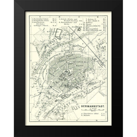 Sibiu Hermannstadt Romania - Baedeker 1896 Black Modern Wood Framed Art Print by Baedeker