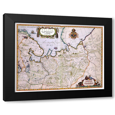 Moscovia Russia - Blaeu 1638 Black Modern Wood Framed Art Print with Double Matting by Blaeu