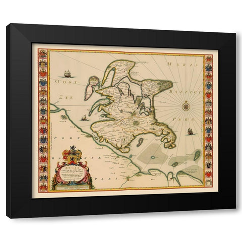 Rugia Island Germany - Blaeu 1631 Black Modern Wood Framed Art Print with Double Matting by Blaeu