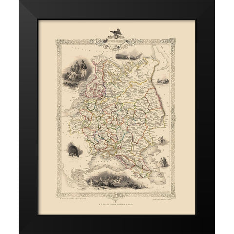 Europe Russia - Tallis 1851 Black Modern Wood Framed Art Print by Tallis