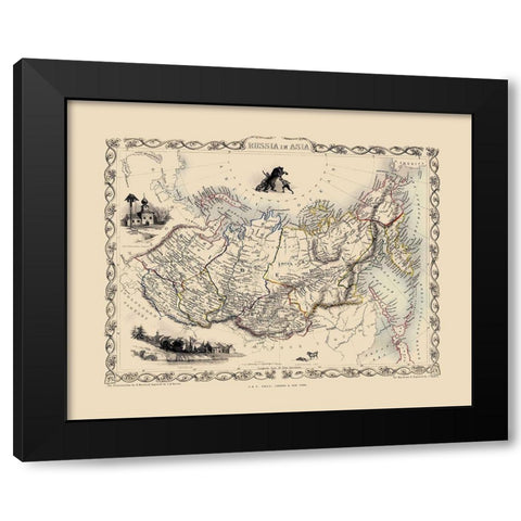 Asia Russia - Tallis 1851 Black Modern Wood Framed Art Print with Double Matting by Tallis