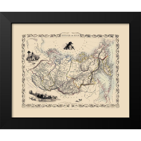 Asia Russia - Tallis 1851 Black Modern Wood Framed Art Print by Tallis