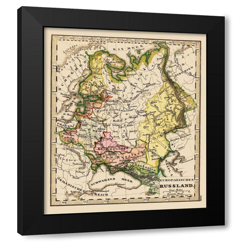 Russia Ukraine - Stieler 1852 Black Modern Wood Framed Art Print with Double Matting by Stieler