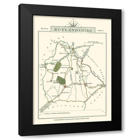 Rutlandshire County England - Cary 1792 Black Modern Wood Framed Art Print with Double Matting by Cary