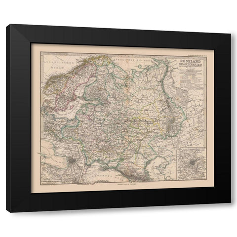 Scandinavia Russia - Stieler 1885 Black Modern Wood Framed Art Print by Stieler
