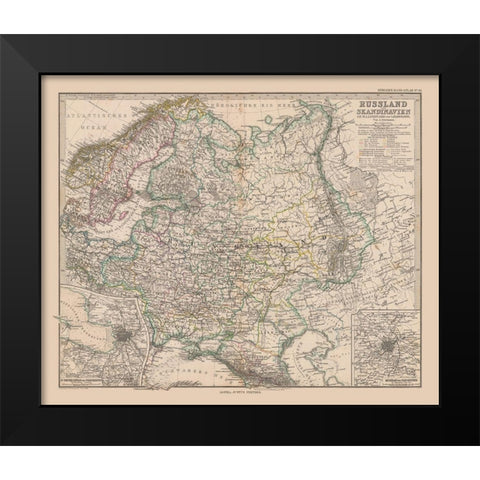 Scandinavia Russia - Stieler 1885 Black Modern Wood Framed Art Print by Stieler