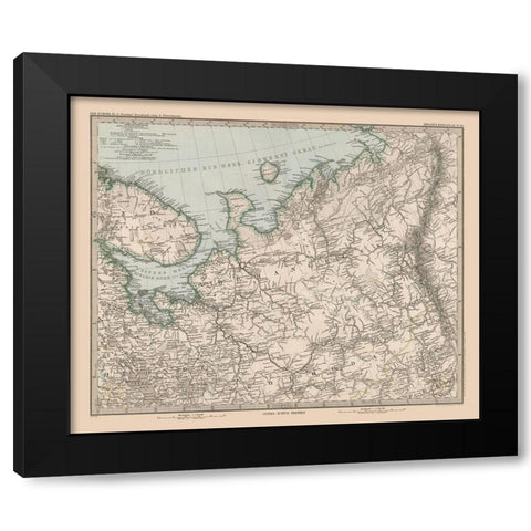 Northeast Europe Russia - Stieler 1885 Black Modern Wood Framed Art Print with Double Matting by Stieler