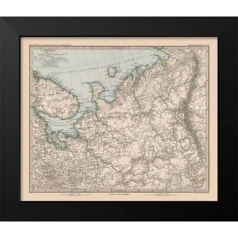 Northeast Europe Russia - Stieler 1885 Black Modern Wood Framed Art Print by Stieler