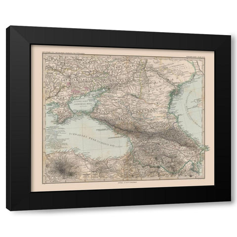 South Central Russia Europe - Stieler 1885 Black Modern Wood Framed Art Print with Double Matting by Stieler