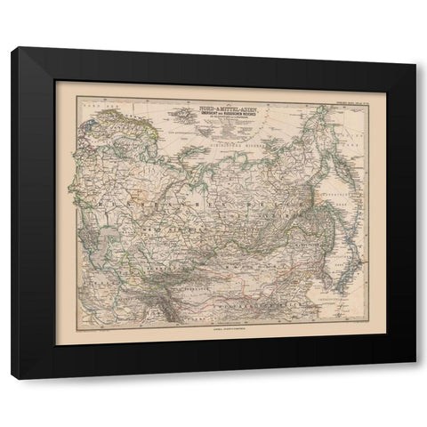 Asia Russia Overview - Stieler 1885 Black Modern Wood Framed Art Print with Double Matting by Stieler