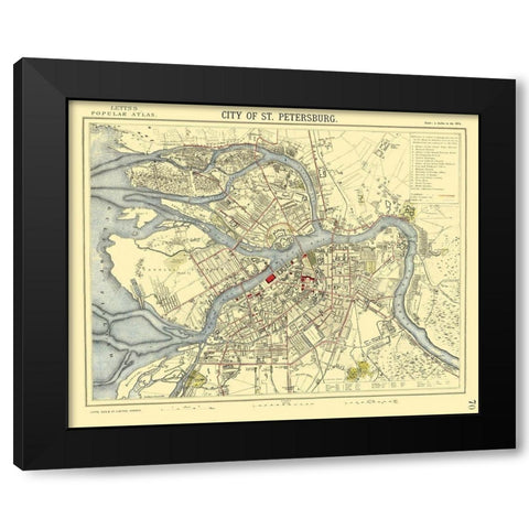 Saint Petersburg Russia Europe - Letts 1883 Black Modern Wood Framed Art Print with Double Matting by Letts