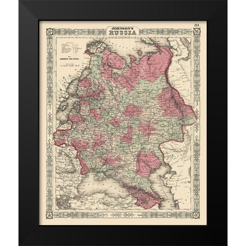 Russia - Johnson 1864 Black Modern Wood Framed Art Print by Johnson