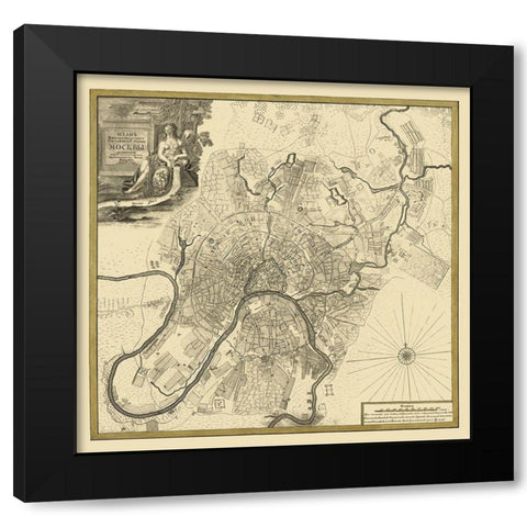 Moscow Russia Plan Europe - Michurin 1739 Black Modern Wood Framed Art Print with Double Matting by Michurin
