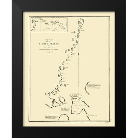 Asia Kurile Islands Russia - Lesseps 1788 Black Modern Wood Framed Art Print by Lesseps