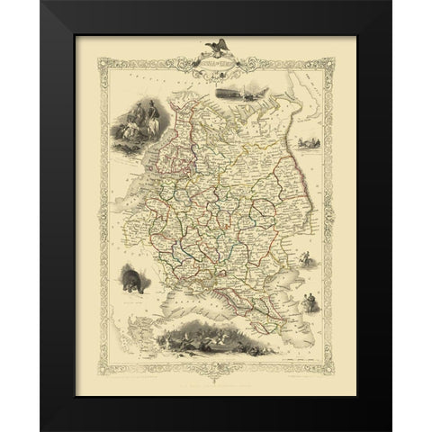 Europe Russia - Tallis 1851 Black Modern Wood Framed Art Print by Tallis